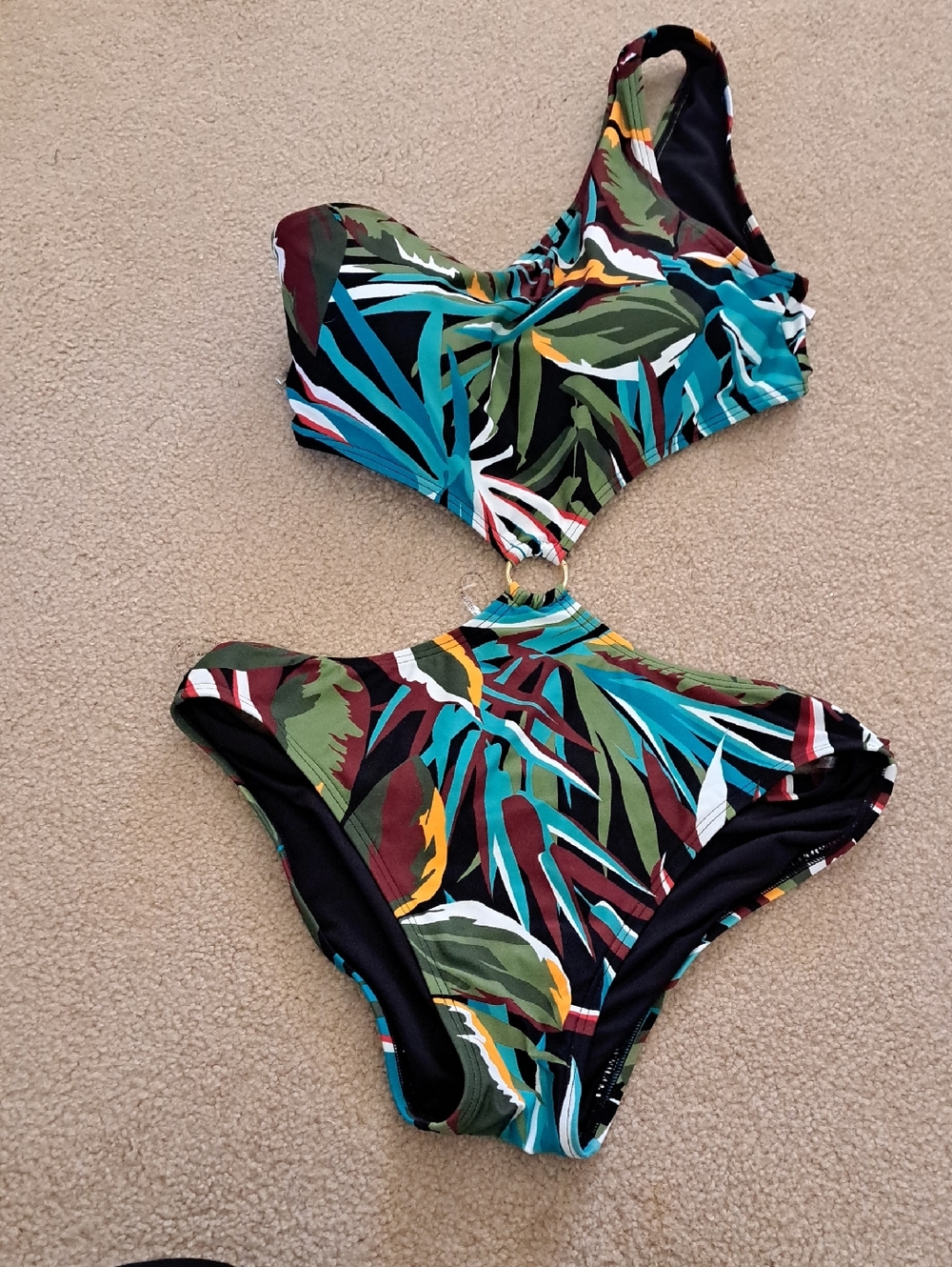 Vince Camuto Tropical Leaf One-Piece Swimsuit in Teal, Green, Brown